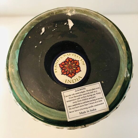 Candle Holder Vase Mosaic Mirror Pale Green Gold Tones Coastal Beachy Nautical - Picture 4 of 5